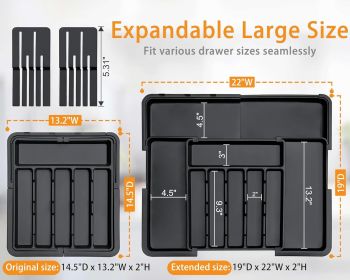 Silverware Organizer - Expandable Large Kitchen Drawer Organizer Utensil Organizer with 2 Removable Knife Blocks, 22"x 19"Cutlery Tray Drawer Divider