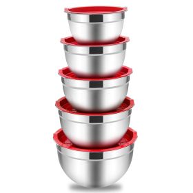 Mixing Bowls with Lids Set of 5, Stainless Steel Mixing Bowls Metal Nesting Salad Bowls, Size 4.5, 3, 1.5, 1, 0.7 QT Great for Cooking, Baking, Servi