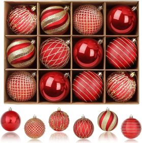 80mm Christmas Balls Ornaments,12PCS Colored Shatterproof Plastic Decorative Hanging Tree Decorations Baubles Set for Xmas Tree Decor Holiday Party W