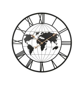 36 Inch Large Black Metal Wall Clock, Modern Silent World Map Wall Clock with Gold Pointers, Decorative for Living Room, Entryway, Dinning Room, Bedr
