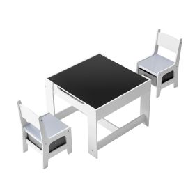 Kids Table and 2 Chairs Set, Toddler Table and Chair Set with Storage Space under the Table, Cloth Storage Box under the Chairs, Wooden Desk for Art,