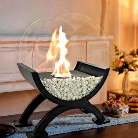Round Glass Large Tabletop Fireplace 12.5 Inch Portable Fire Bowl (Option: Black)