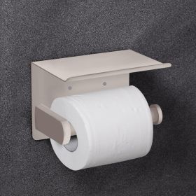 Self Adhesive Toilet Paper Holder with Phone Shelf Stainless Steel Wall Mounted Toilet Paper Roll Holder - Rustproof and Bathroom Washroom Tissue (Color: Beige)