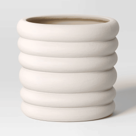 Banded Stoneware Indoor Outdoor Planter Pot White 8.125"x8.125"x8" (Color: White)