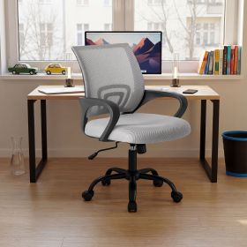 Ergonomic Office Desk Gaming Chair Mid Back with Lumbar Support Rocking Mode Height Adjustable with Fixed Armrest For Office (Color: grey)